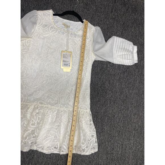 JORPOSE JORYAH White Lace Ruched Sleeve Pearls MIDI Dress Small Gorgeously New - Picture 7 of 7